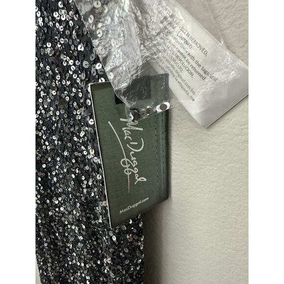 NWT Mac Duggal Gray Sequined Sleeveless V-neck Cocktail Dress Size 14 - Picture 10 of 16